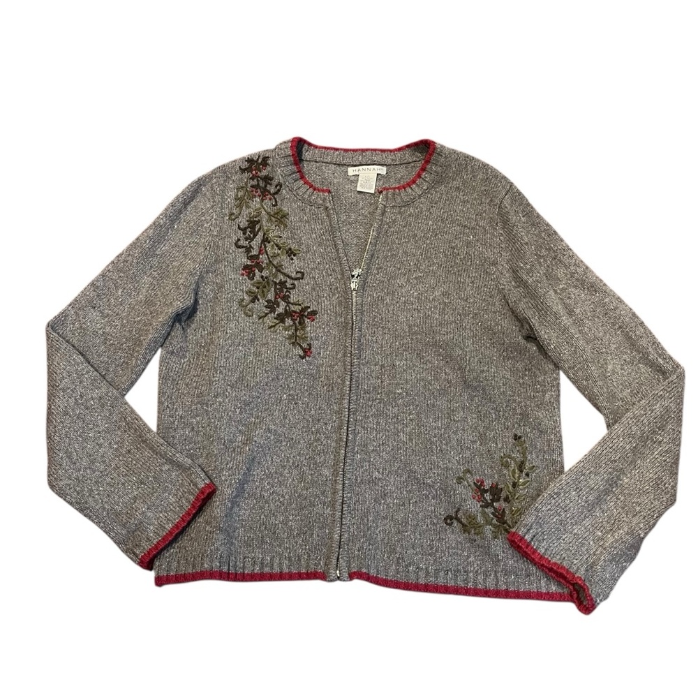 HANNAH Women Large Embroidered Floral Holly‎ Jacket Cardigan Cottagecore Grandma